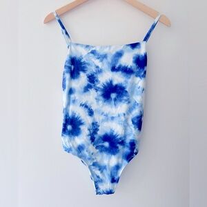 NWT | Free Press | L | Hailee Square Neck One-Piece Blue Tie-Dye Swimsuit